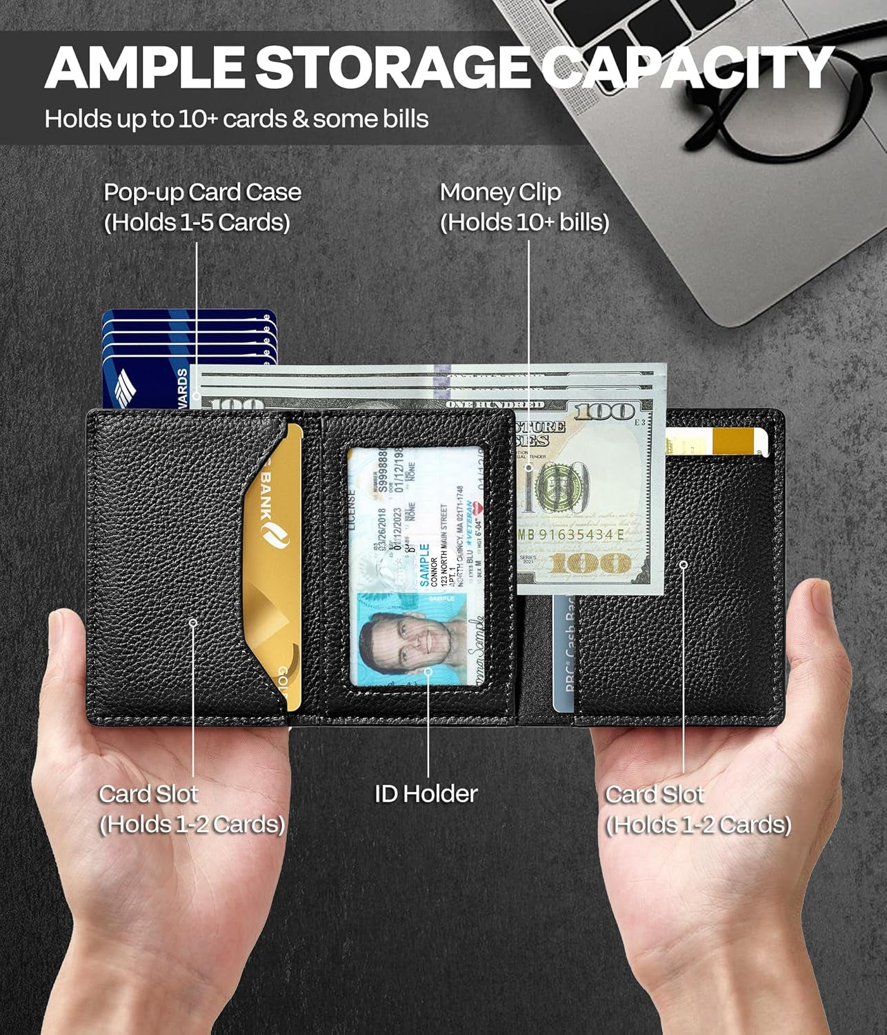 Mens Slim RFID Wallet with AirTag Holder – Minimalist Leather Pop - Up Card Holder, 9 - 14 Capacity - Abbycart