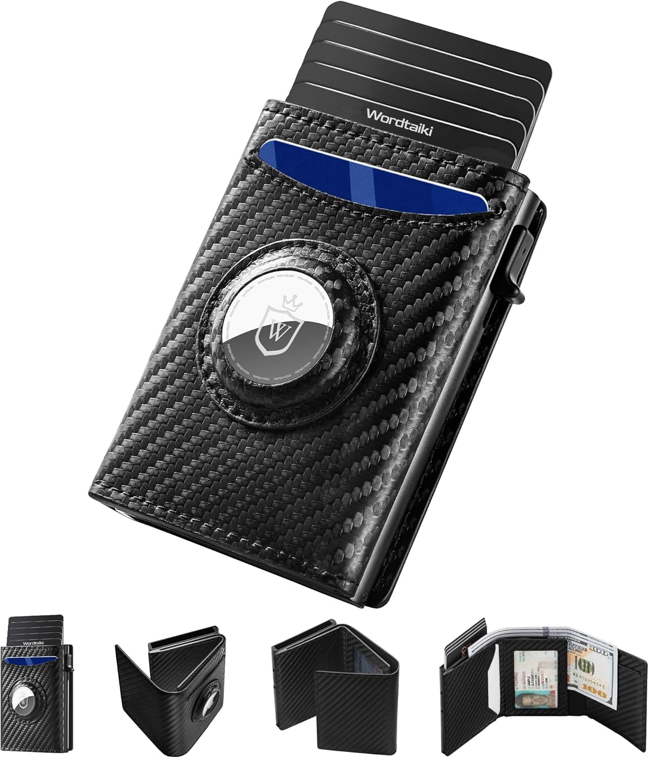 Mens Slim RFID Wallet with AirTag Holder – Minimalist Leather Pop - Up Card Holder, 9 - 14 Capacity - Abbycart