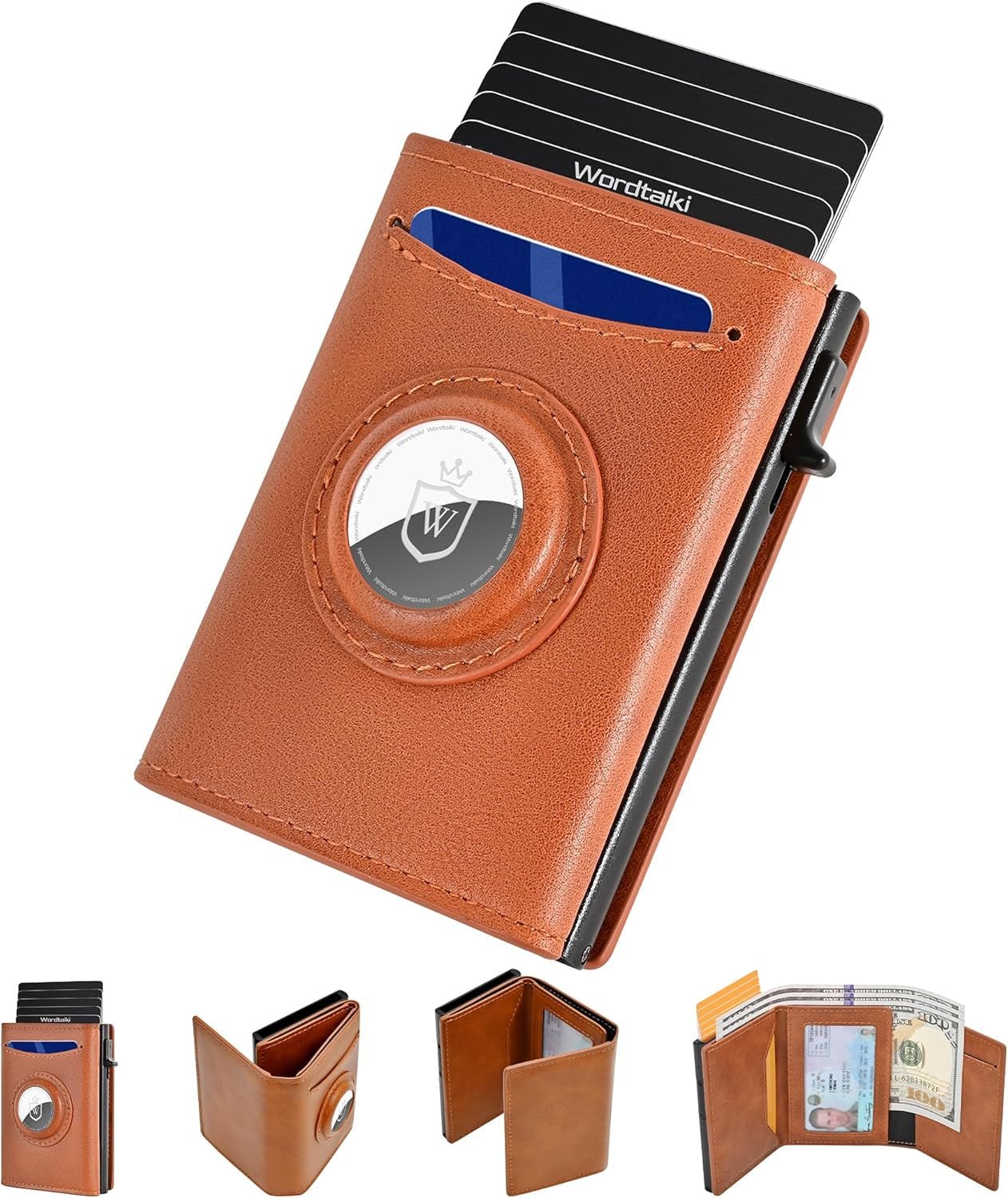 Mens Slim RFID Wallet with AirTag Holder – Minimalist Leather Pop - Up Card Holder, 9 - 14 Capacity - Abbycart