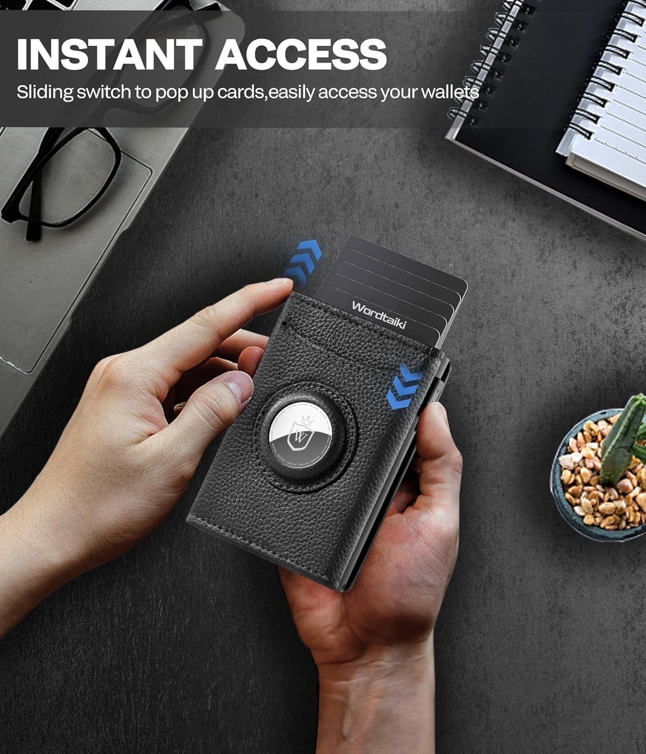 Mens Slim RFID Wallet with AirTag Holder – Minimalist Leather Pop - Up Card Holder, 9 - 14 Capacity - Abbycart