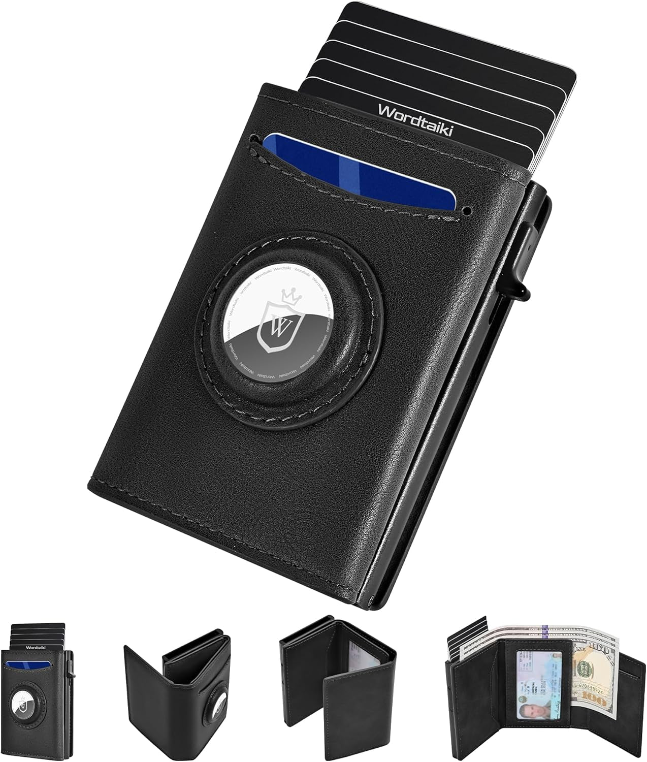 Mens Slim RFID Wallet with AirTag Holder – Minimalist Leather Pop - Up Card Holder, 9 - 14 Capacity - Abbycart