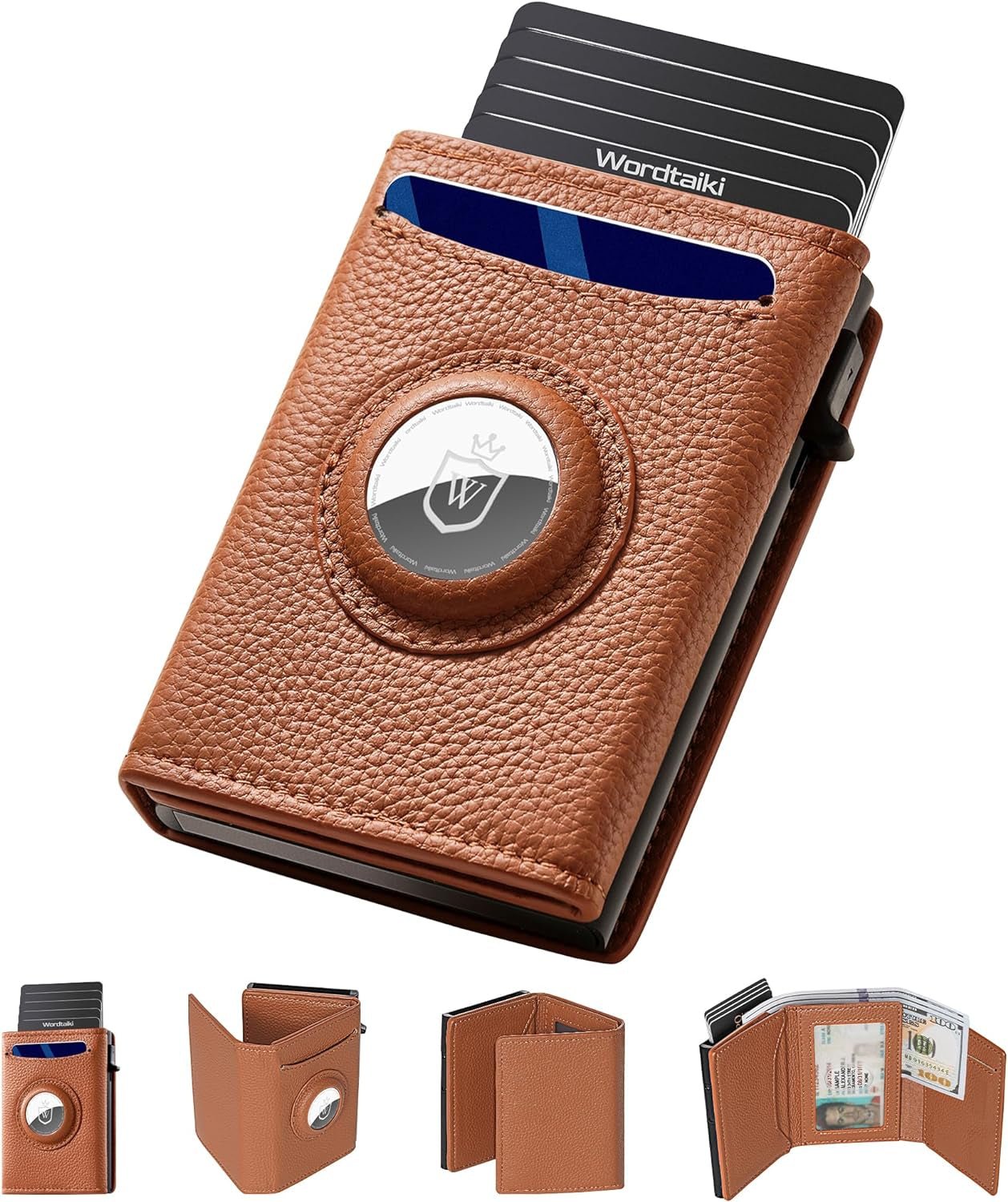 Mens Slim RFID Wallet with AirTag Holder – Minimalist Leather Pop - Up Card Holder, 9 - 14 Capacity - Abbycart