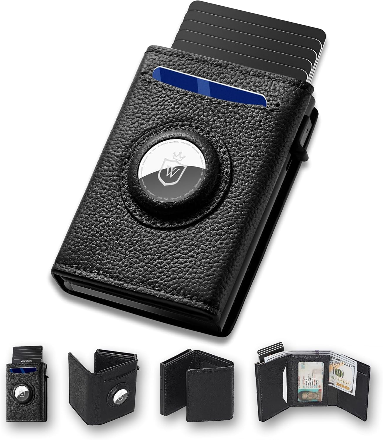 Mens Slim RFID Wallet with AirTag Holder – Minimalist Leather Pop - Up Card Holder, 9 - 14 Capacity - Abbycart