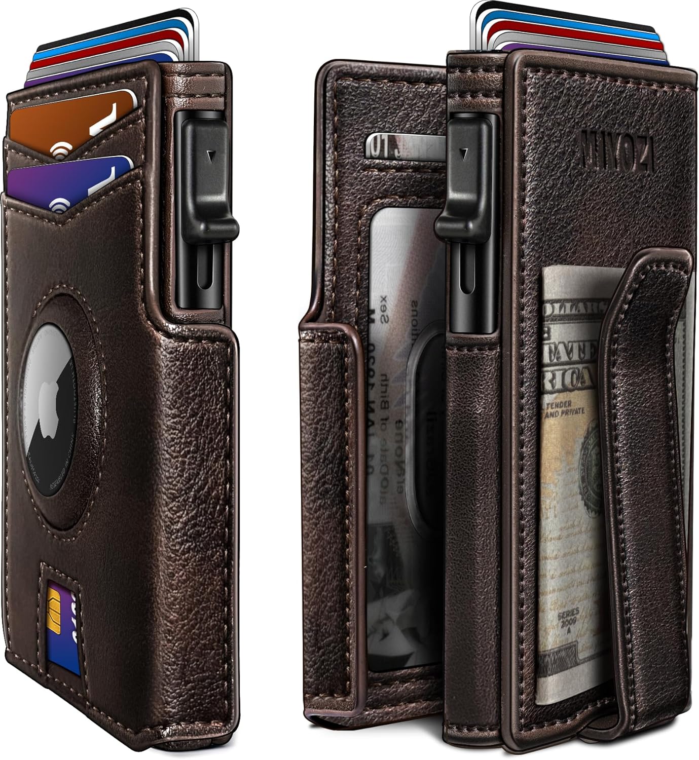 Men's Slim RFID Wallet with AirTag Holder - Secure & Stylish Leather Design