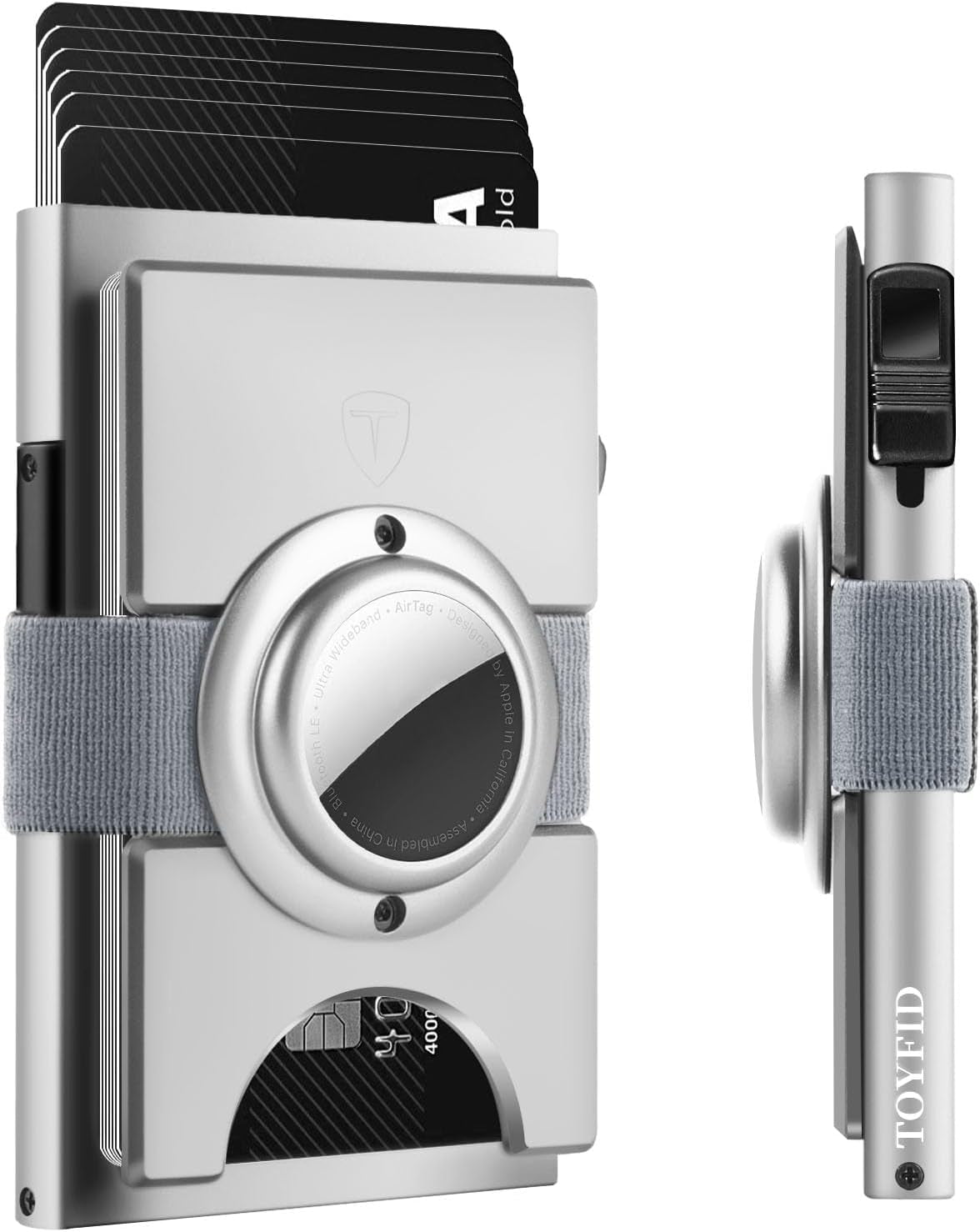 Minimalist Airtag Wallet for Men - Slim RFID Blocking Metal Card Holder with Pop - Up Mechanism, Holds 12+ Cards - Abbycart