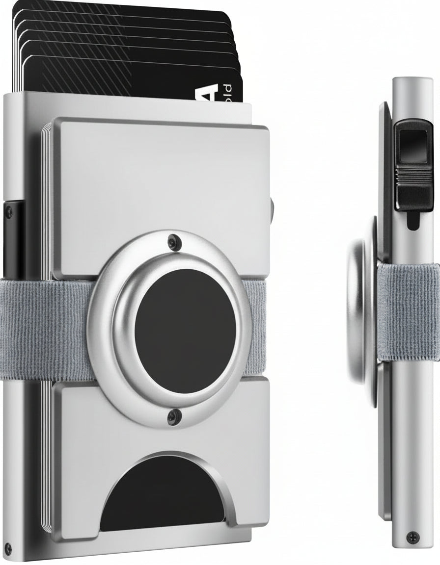 Minimalist Airtag Wallet for Men - Slim RFID Blocking Metal Card Holder with Pop - Up Mechanism, Holds 12+ Cards - Abbycart