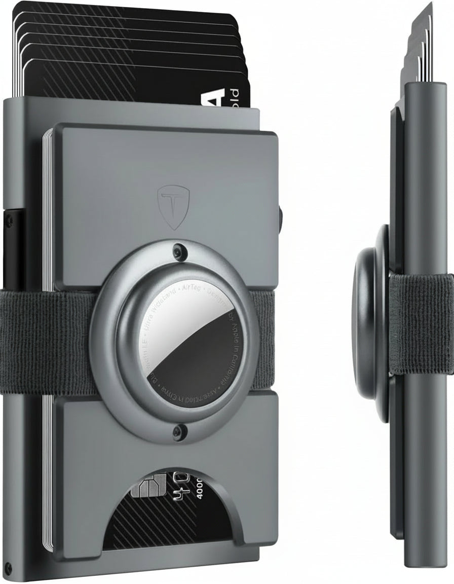 Minimalist Airtag Wallet for Men - Slim RFID Blocking Metal Card Holder with Pop - Up Mechanism, Holds 12+ Cards - Abbycart