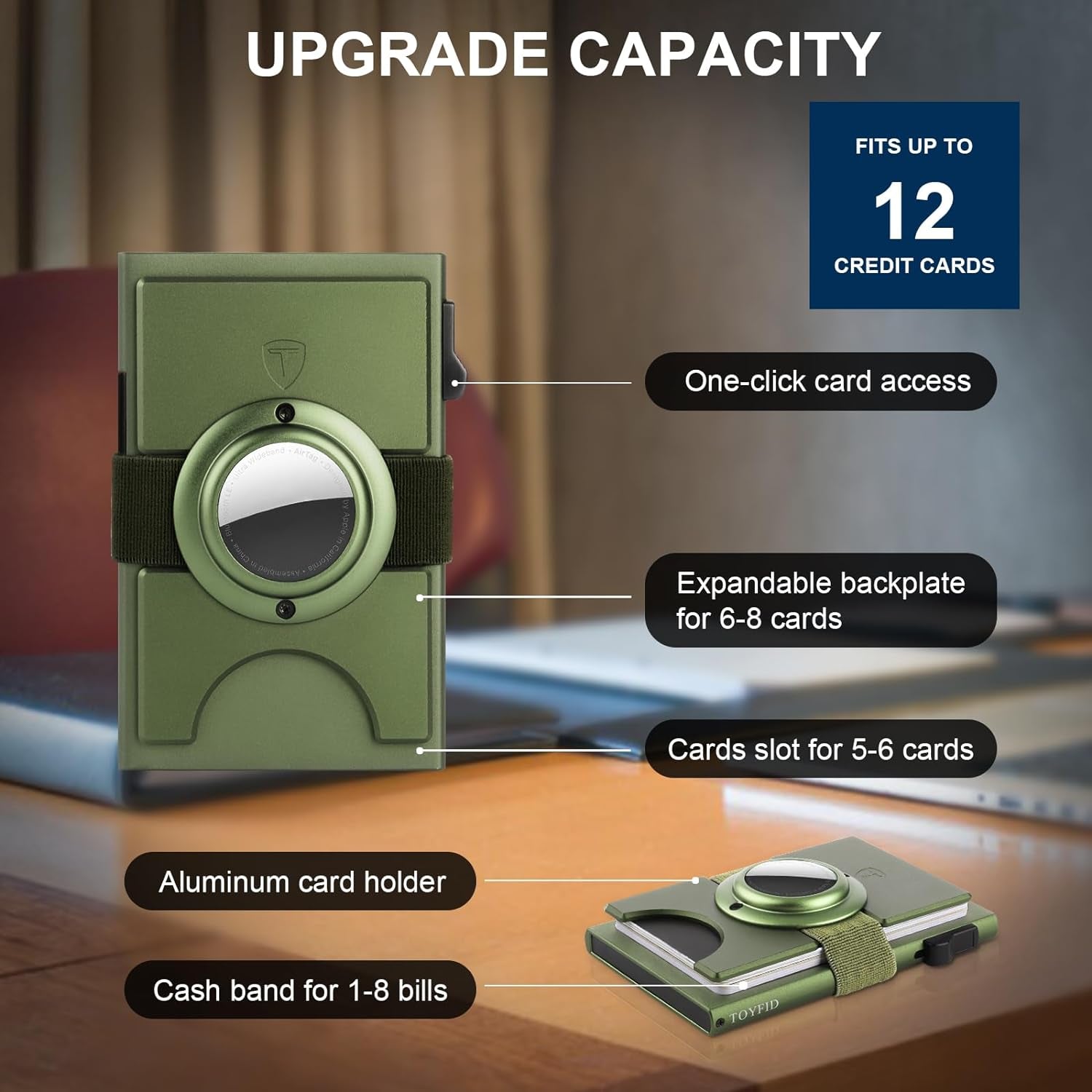 Minimalist Airtag Wallet for Men - Slim RFID Blocking Metal Card Holder with Pop - Up Mechanism, Holds 12+ Cards - Abbycart