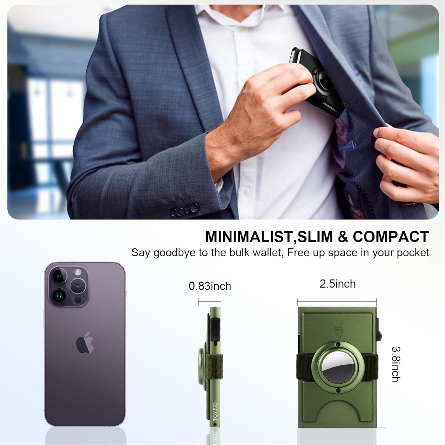 Minimalist Airtag Wallet for Men - Slim RFID Blocking Metal Card Holder with Pop - Up Mechanism, Holds 12+ Cards - Abbycart