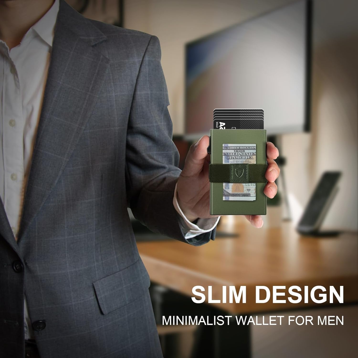 Minimalist Airtag Wallet for Men - Slim RFID Blocking Metal Card Holder with Pop - Up Mechanism, Holds 12+ Cards - Abbycart