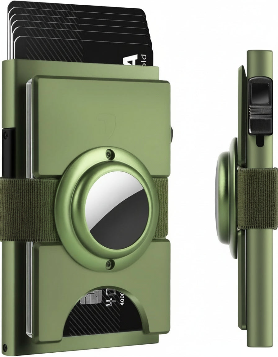 Minimalist Airtag Wallet for Men - Slim RFID Blocking Metal Card Holder with Pop - Up Mechanism, Holds 12+ Cards - Abbycart