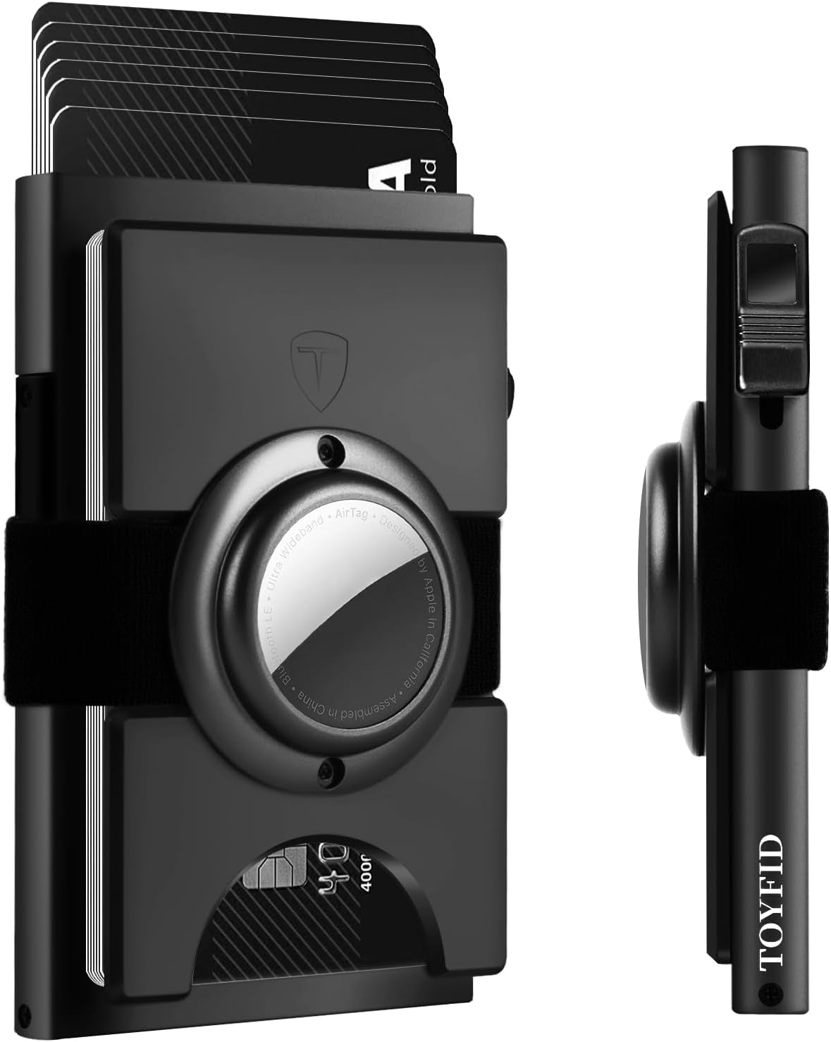 Minimalist Airtag Wallet for Men - Slim RFID Blocking Metal Card Holder with Pop - Up Mechanism, Holds 12+ Cards - Abbycart