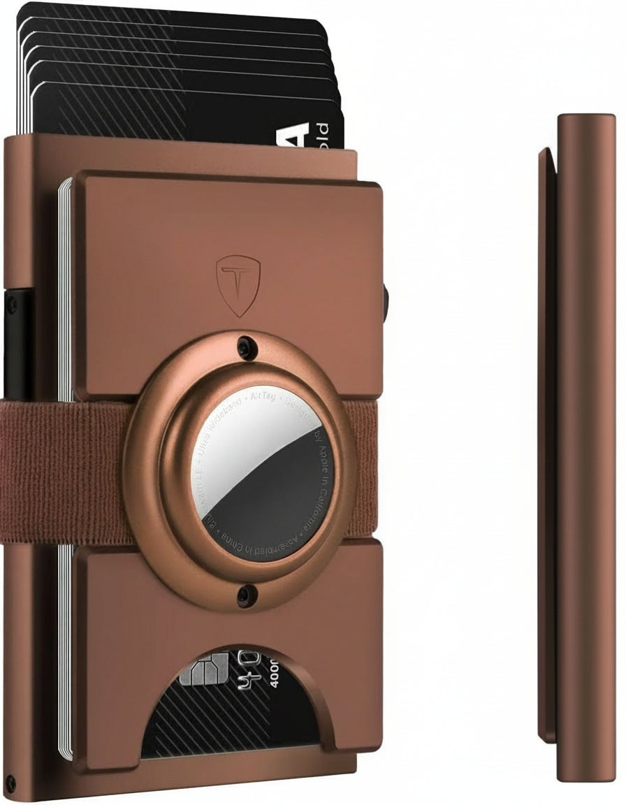 Minimalist Airtag Wallet for Men - Slim RFID Blocking Metal Card Holder with Pop - Up Mechanism, Holds 12+ Cards - Abbycart