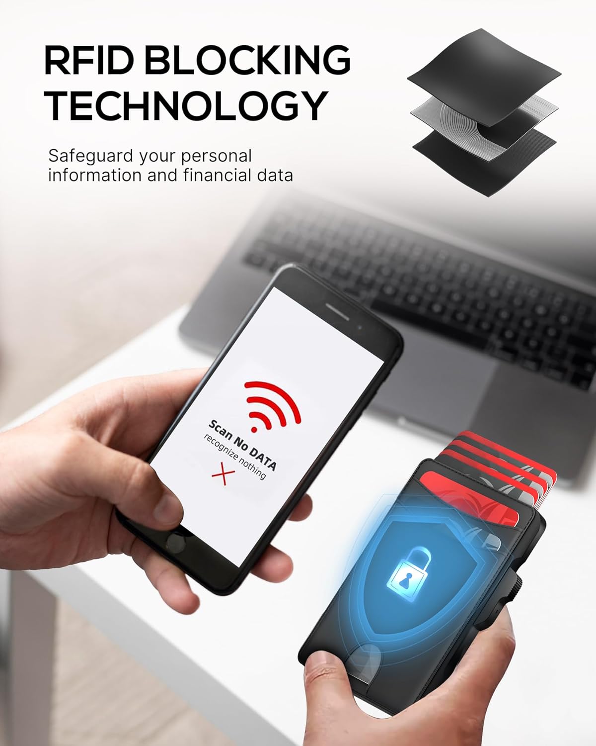 Minimalist Men's RFID Blocking Pop - Up Leather Wallet – Slim Card Holder with Money Clip and ID Window - Abbycart