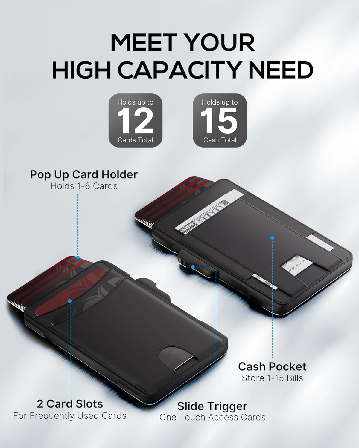 Minimalist Men's RFID Blocking Pop - Up Leather Wallet – Slim Card Holder with Money Clip and ID Window - Abbycart