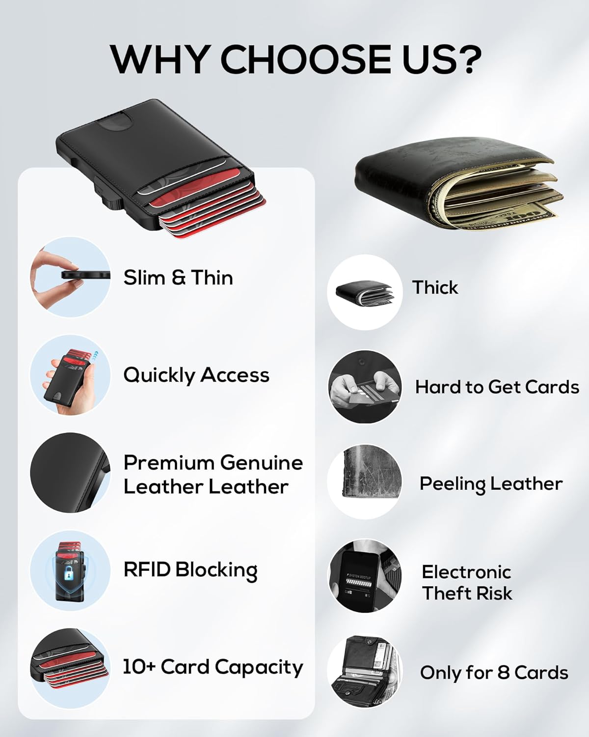 Minimalist Men's RFID Blocking Pop - Up Leather Wallet – Slim Card Holder with Money Clip and ID Window - Abbycart