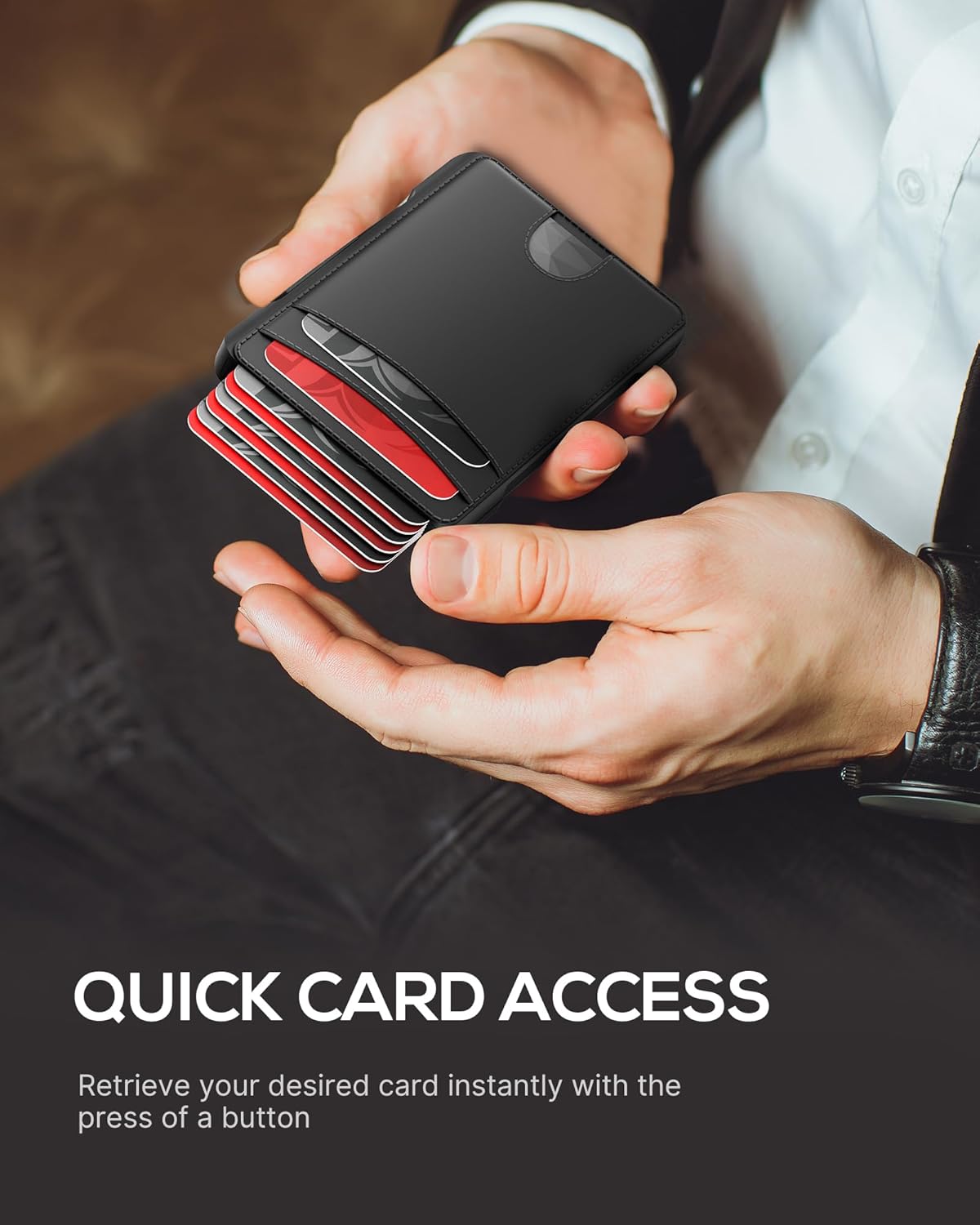 Minimalist Men's RFID Blocking Pop - Up Leather Wallet – Slim Card Holder with Money Clip and ID Window - Abbycart