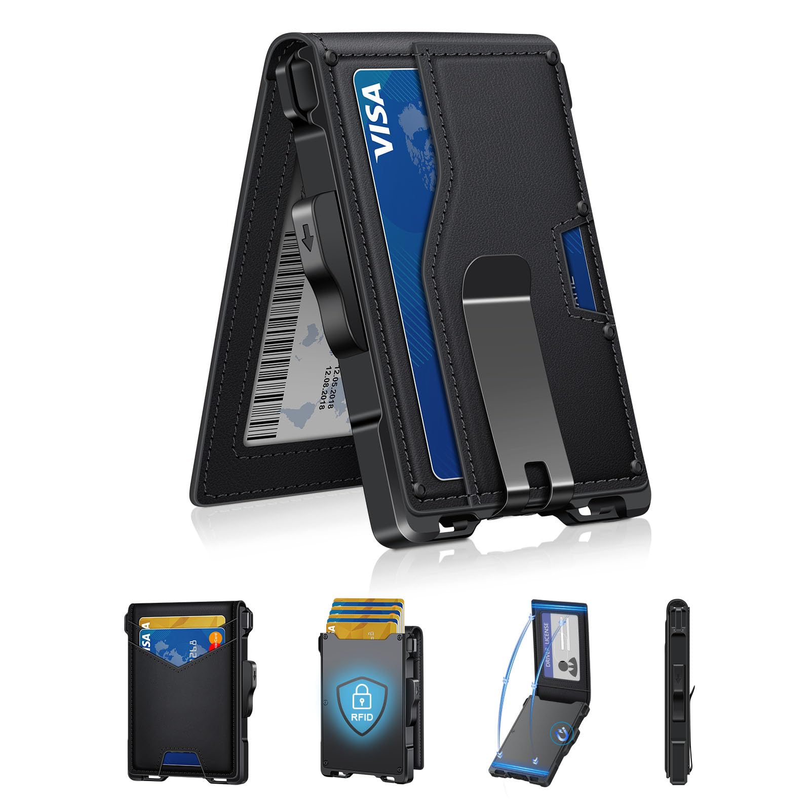 Minimalist Men's Wallet with Money Clip – Slim, RFID Blocking, Pop - Up Card Holder - Abbycart