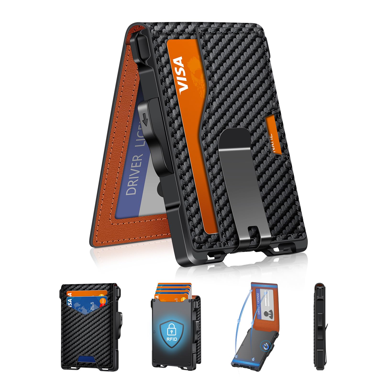 Minimalist Men's Wallet with Money Clip – Slim, RFID Blocking, Pop - Up Card Holder - Abbycart