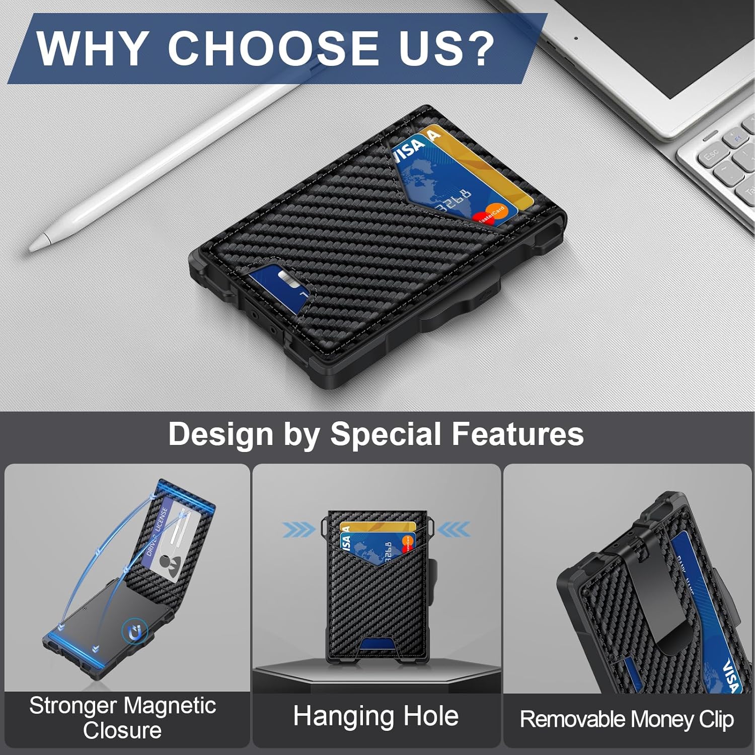 Minimalist Men's Wallet with Money Clip – Slim, RFID Blocking, Pop - Up Card Holder - Abbycart