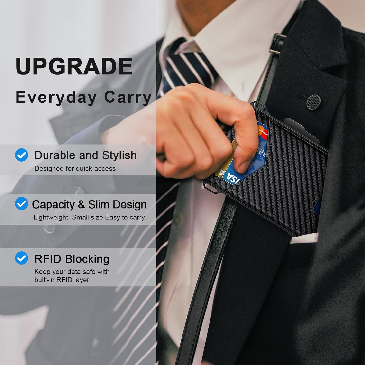 Minimalist Men's Wallet with Money Clip – Slim, RFID Blocking, Pop - Up Card Holder - Abbycart