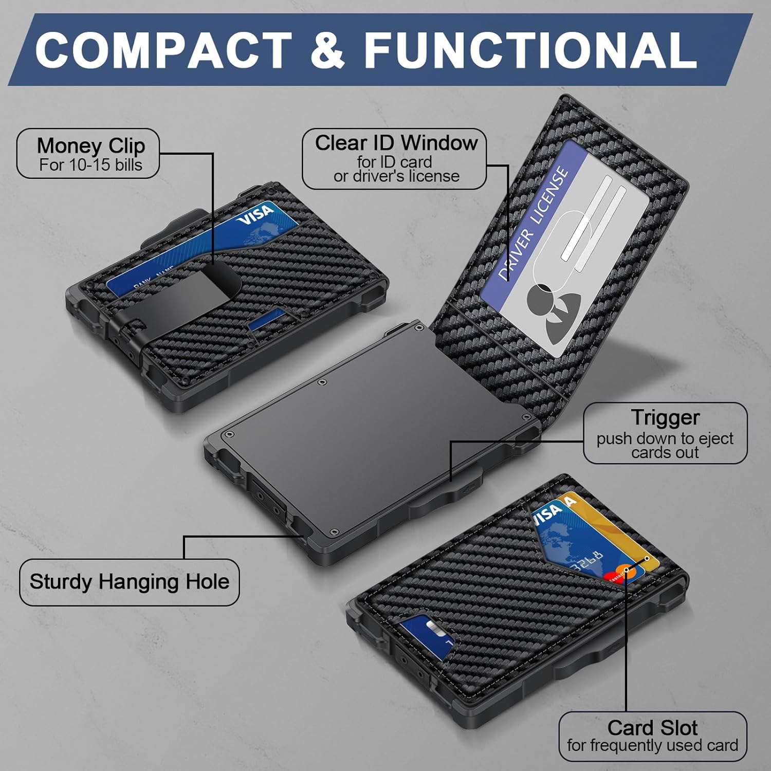 Minimalist Men's Wallet with Money Clip – Slim, RFID Blocking, Pop - Up Card Holder - Abbycart