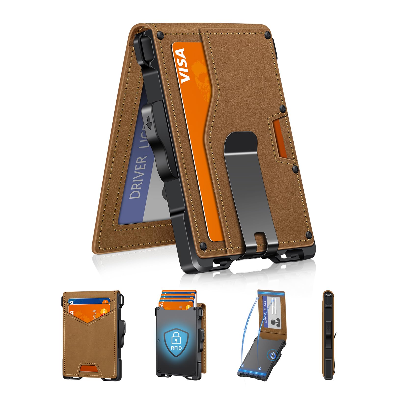 Minimalist Men's Wallet with Money Clip – Slim, RFID Blocking, Pop - Up Card Holder - Abbycart