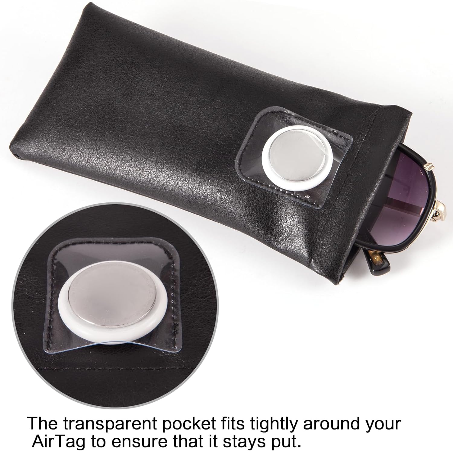 Multi-Functional Leather Sunglasses Pouch with AirTag Holder - Secure Travel Case for Glasses and Accessories - Abbycart