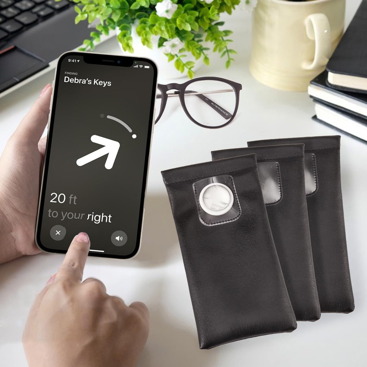 Multi-Functional Leather Sunglasses Pouch with AirTag Holder - Secure Travel Case for Glasses and Accessories - Abbycart