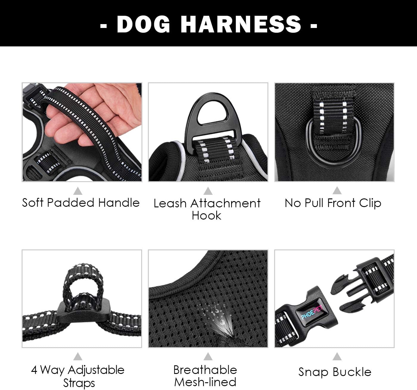 No Pull Dog Harness Reflective Adjustable with Handle & Clips