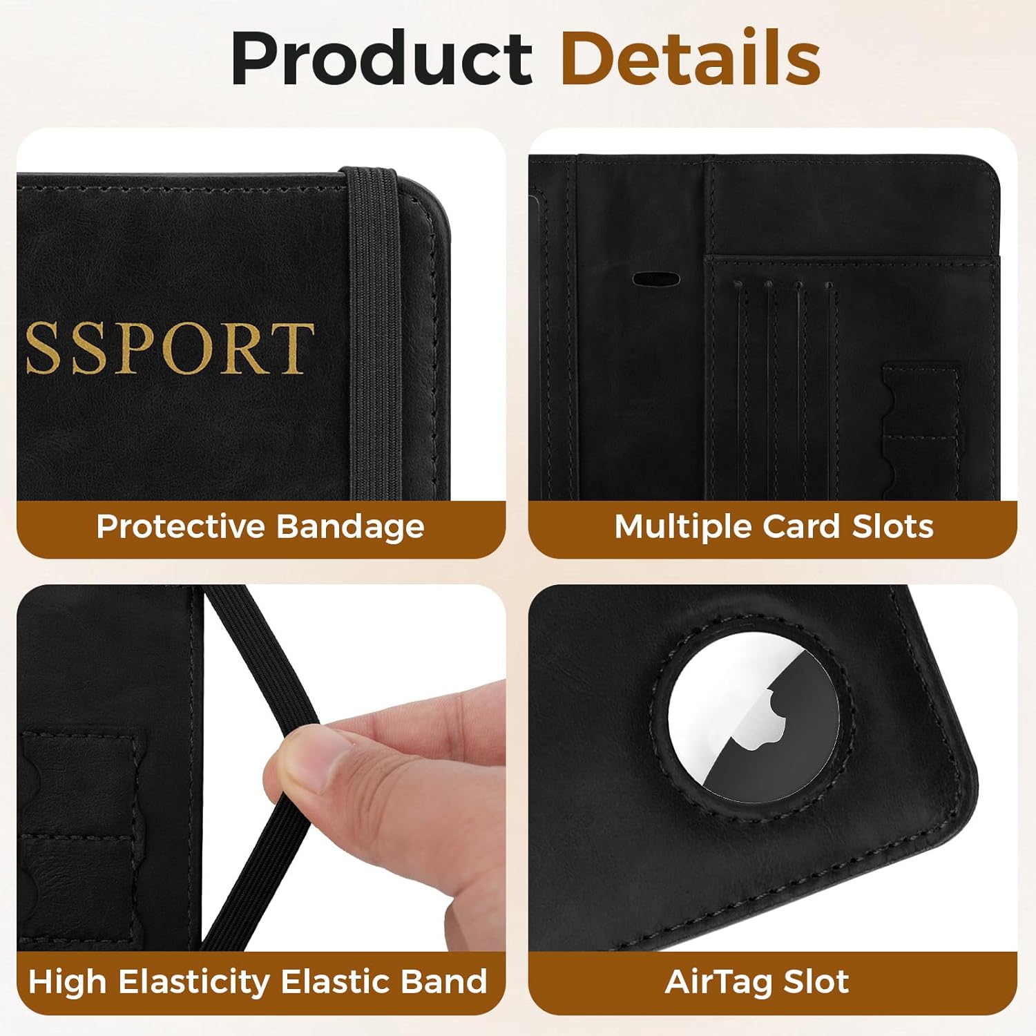 Passport Holder for Travel | RFID Blocking Leather Passport Wallet with AirTag Slot, Card Holder & Pen Slot Gift for Men Women - Abbycart