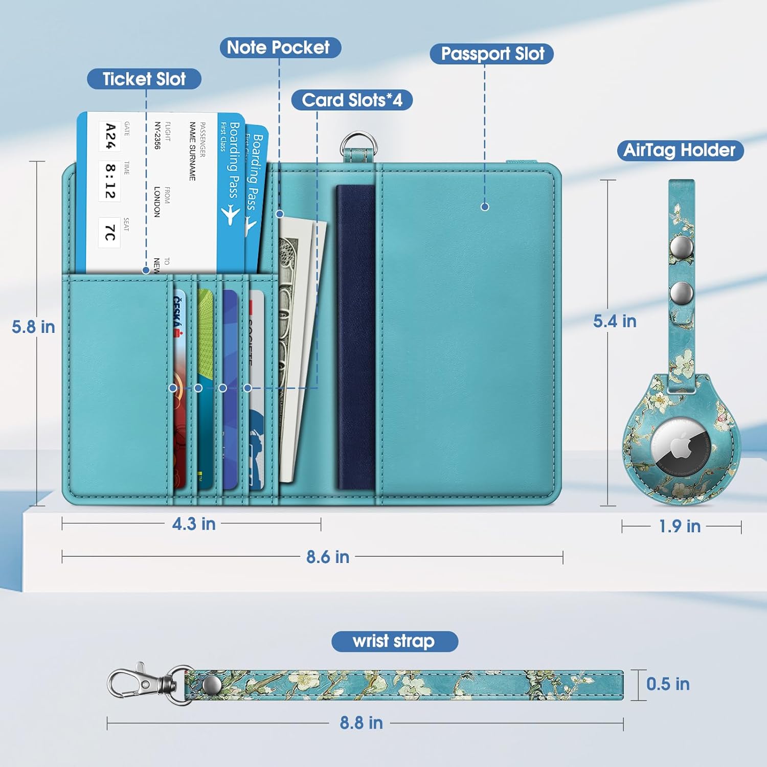 Passport Holder with AirTag Slot – RFID - Blocking Slim Travel Wallet for Men & Women with Wrist Strap & Card Slots (AirTag Not Included) - Abbycart