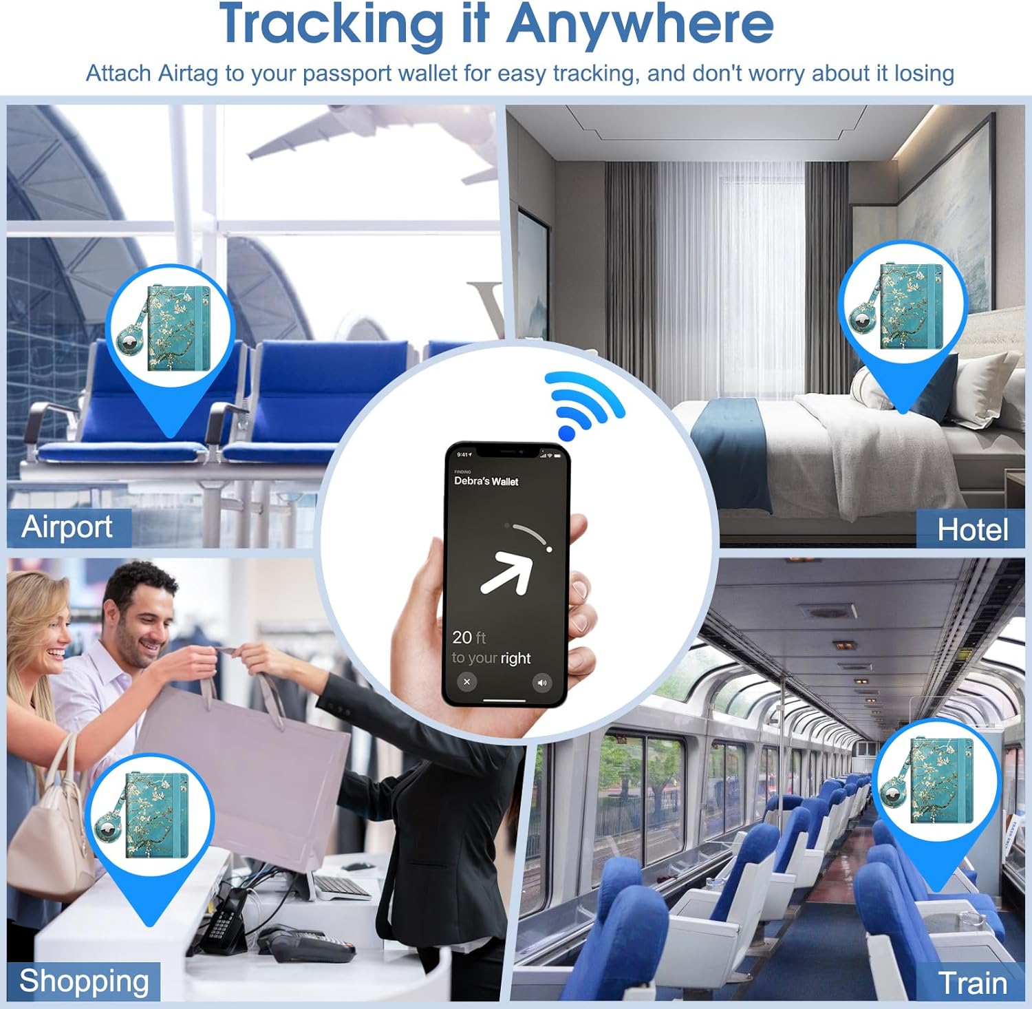 Passport Holder with AirTag Slot – RFID - Blocking Slim Travel Wallet for Men & Women with Wrist Strap & Card Slots (AirTag Not Included) - Abbycart