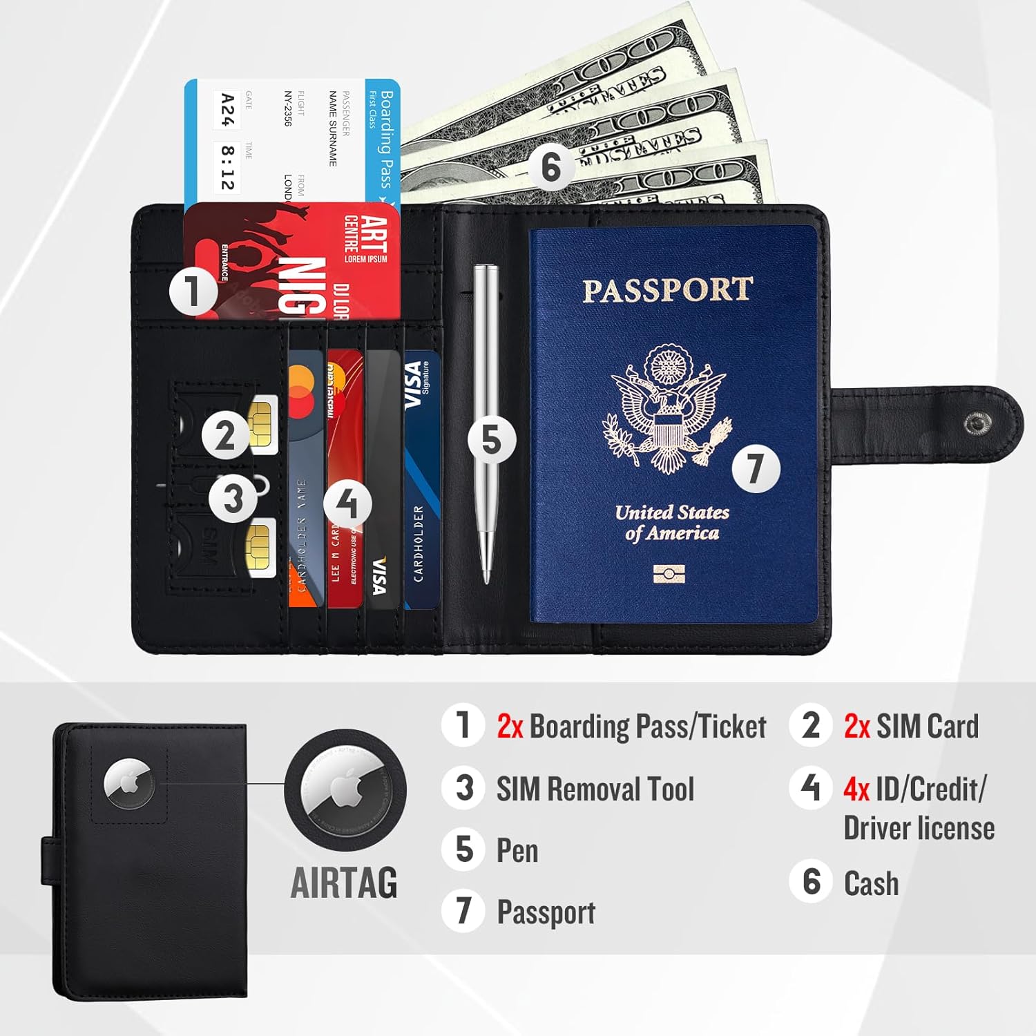 Passport Holder with AirTag Slot – RFID Travel Wallet - Abbycart