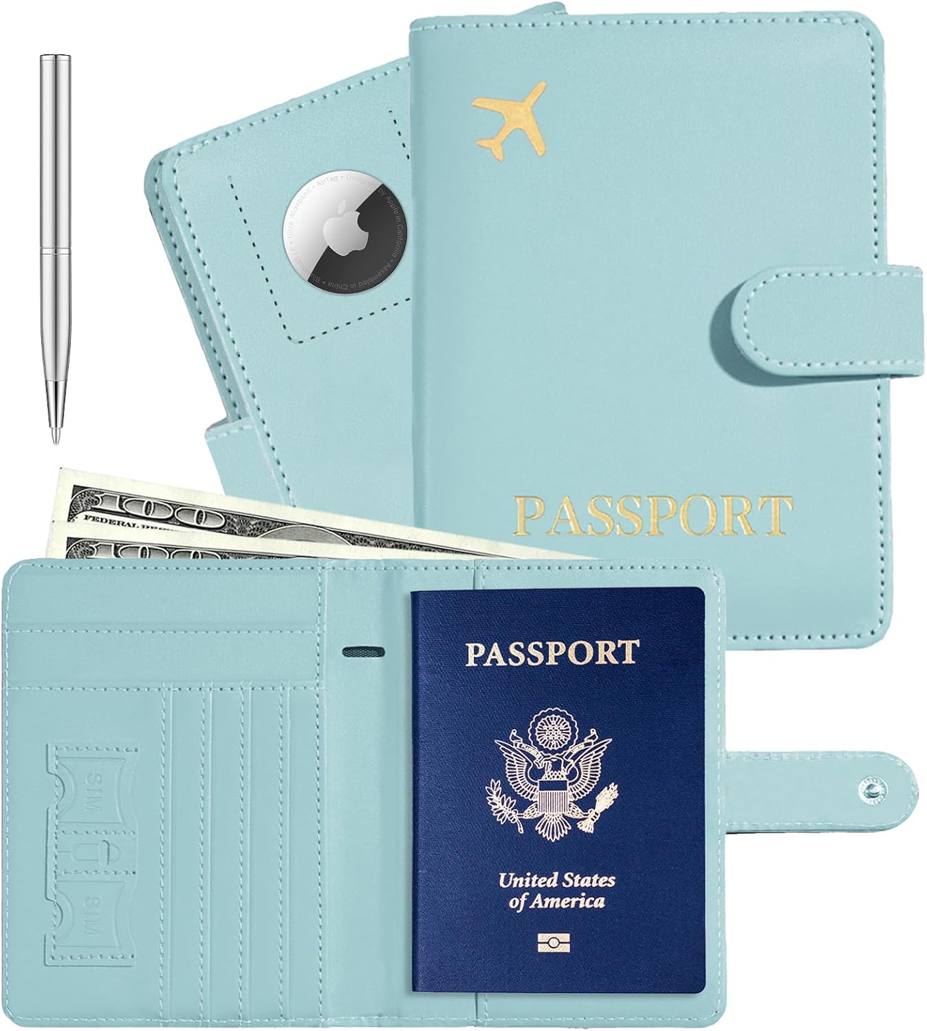 Passport Holder with AirTag Slot – RFID Travel Wallet