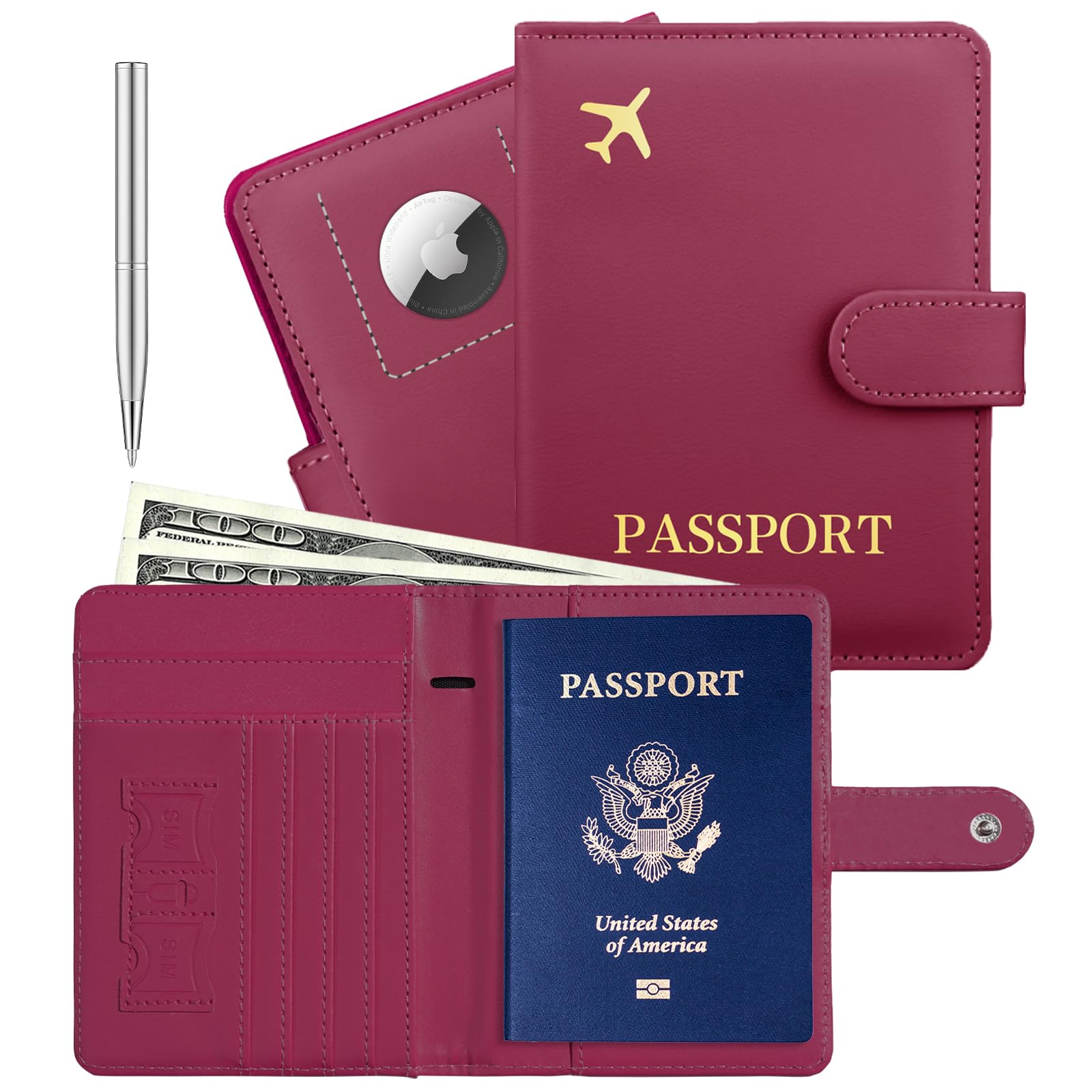 Passport Holder with AirTag Slot – RFID Travel Wallet - Abbycart