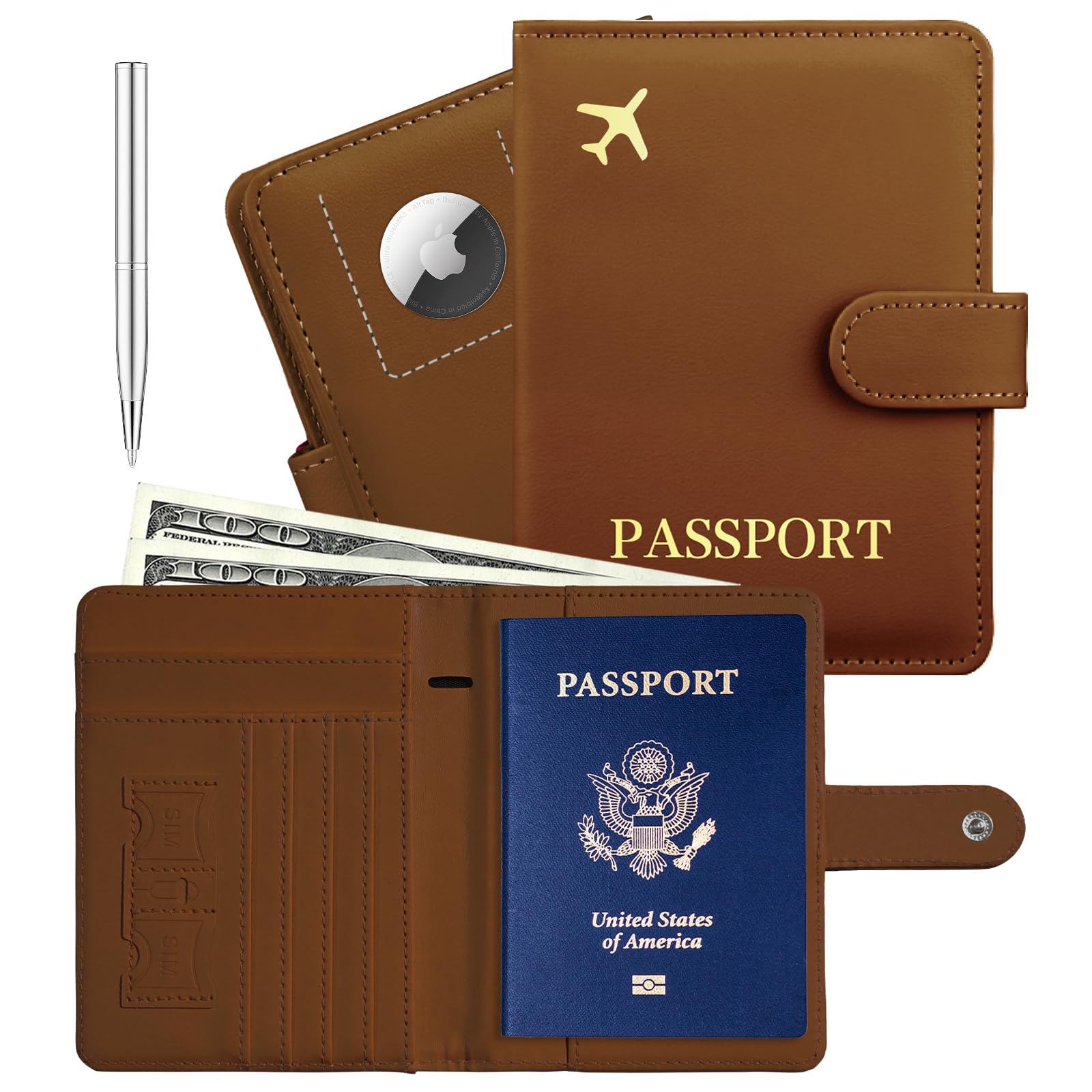 Passport Holder with AirTag Slot – RFID Travel Wallet - Abbycart
