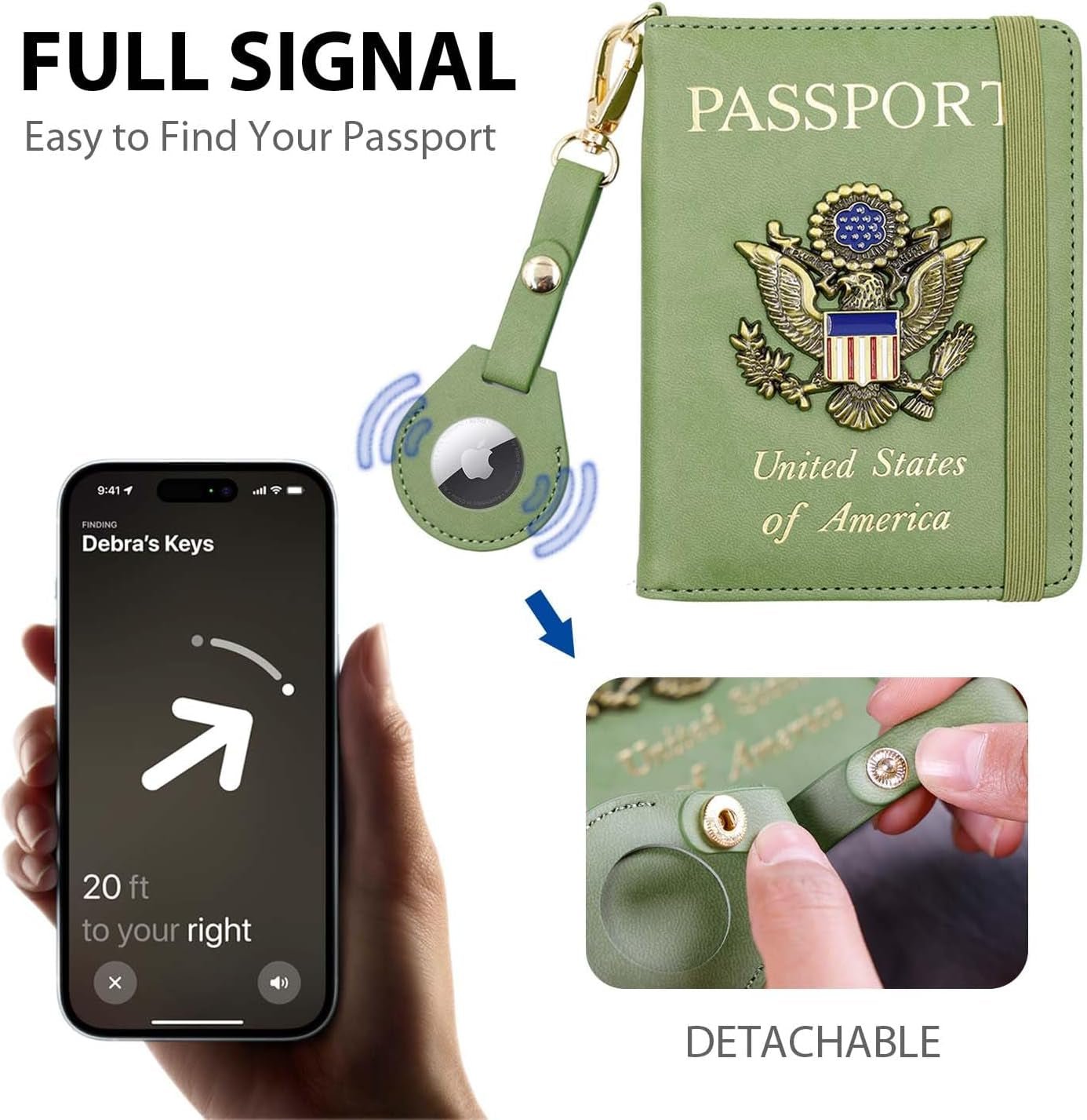 Passport Holder with Airtag Slot,Passport - Wallet - Holder for Women,For Family, Rfid Passport Book Card Slot Waterproof, Passport Holder for Travel (Moss Green1) - Abbycart