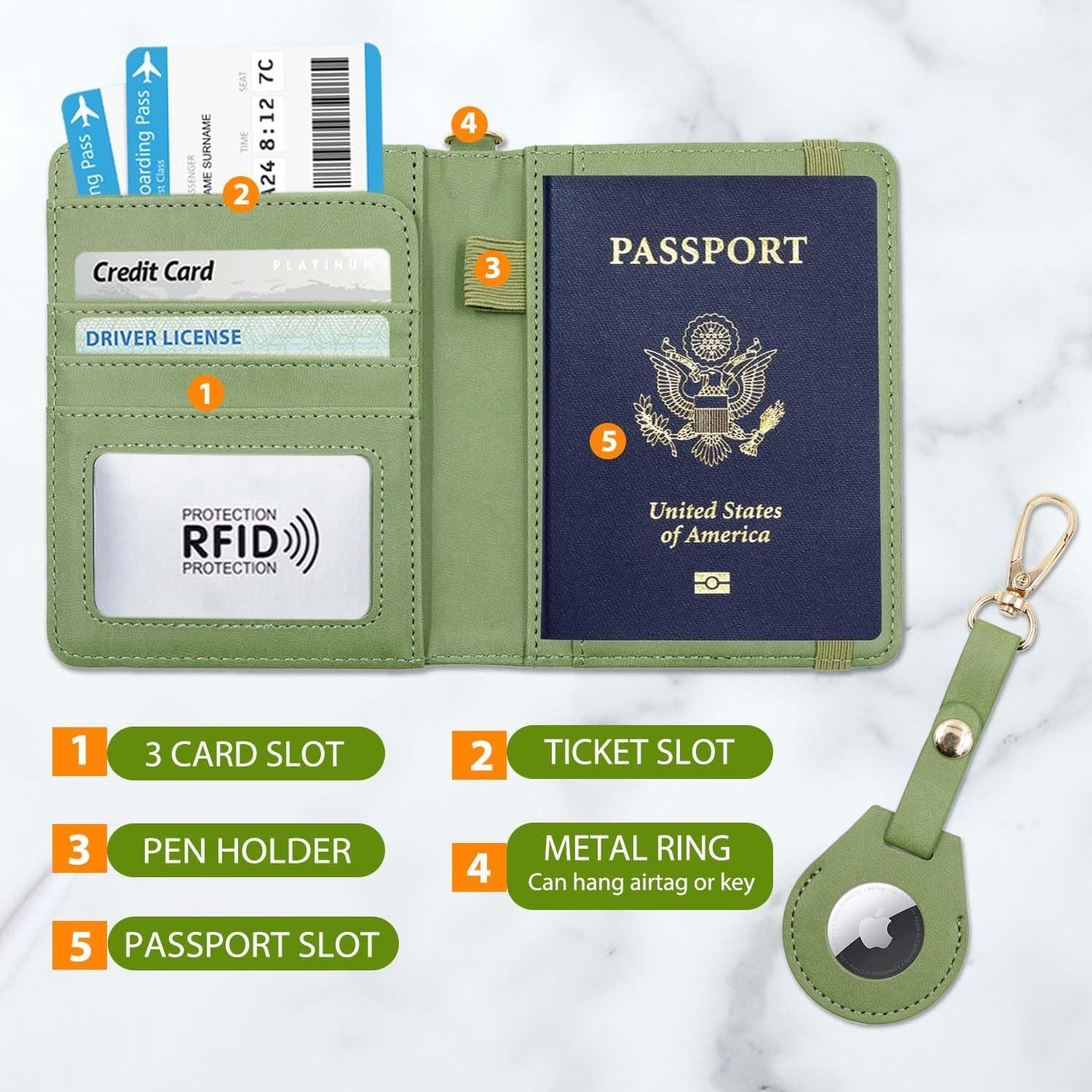 Passport Holder with Airtag Slot,Passport - Wallet - Holder for Women,For Family, Rfid Passport Book Card Slot Waterproof, Passport Holder for Travel (Moss Green1) - Abbycart