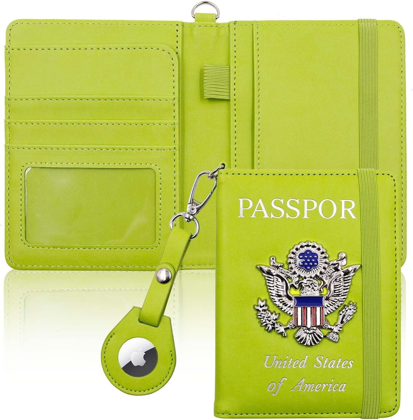 Passport Holder with Airtag Slot,Passport - Wallet - Holder for Women,For Family, Rfid Passport Book Card Slot Waterproof, Passport Holder for Travel (Moss Green1) - Abbycart