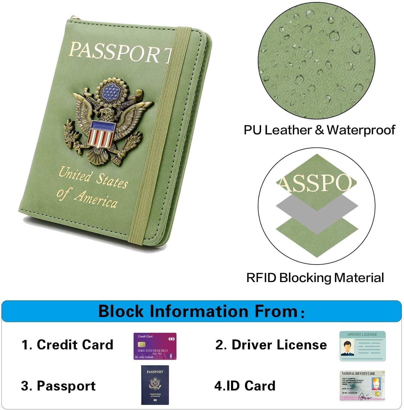 Passport Holder with Airtag Slot,Passport - Wallet - Holder for Women,For Family, Rfid Passport Book Card Slot Waterproof, Passport Holder for Travel (Moss Green1) - Abbycart