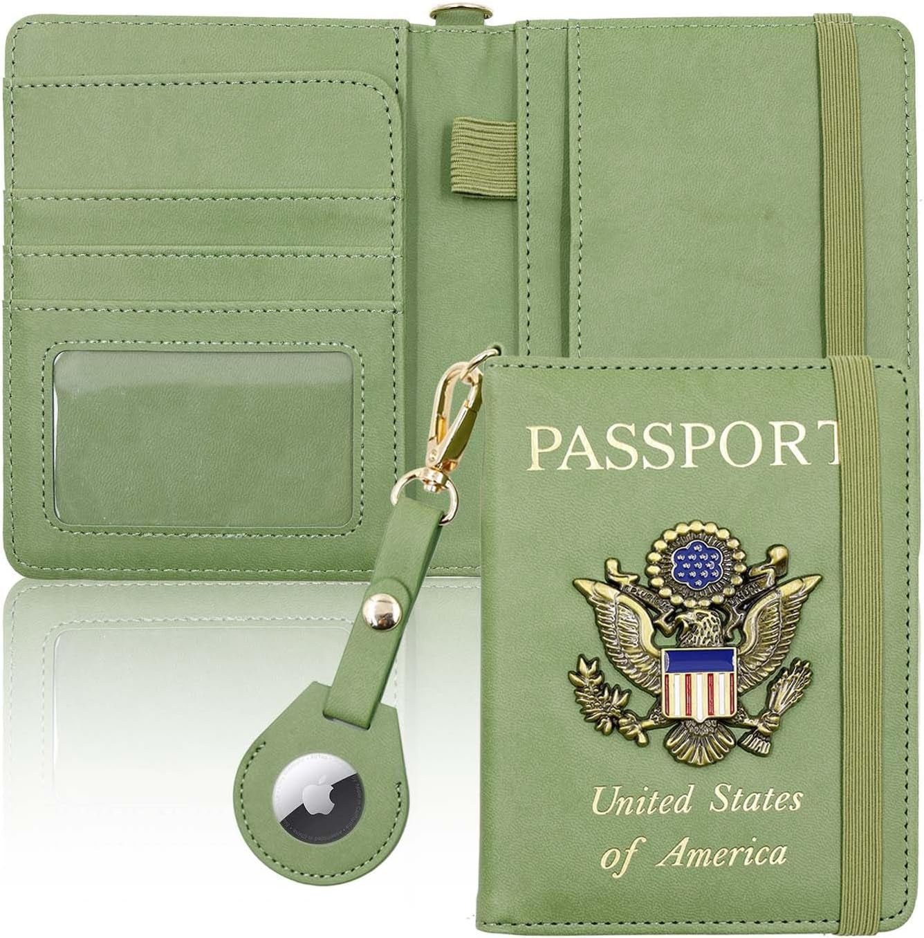 Passport Holder with Airtag Slot,Passport - Wallet - Holder for Women,For Family, Rfid Passport Book Card Slot Waterproof, Passport Holder for Travel (Moss Green1) - Abbycart