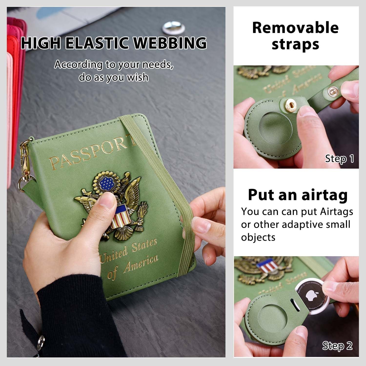 Passport Holder with Airtag Slot,Passport - Wallet - Holder for Women,For Family, Rfid Passport Book Card Slot Waterproof, Passport Holder for Travel (Moss Green1) - Abbycart