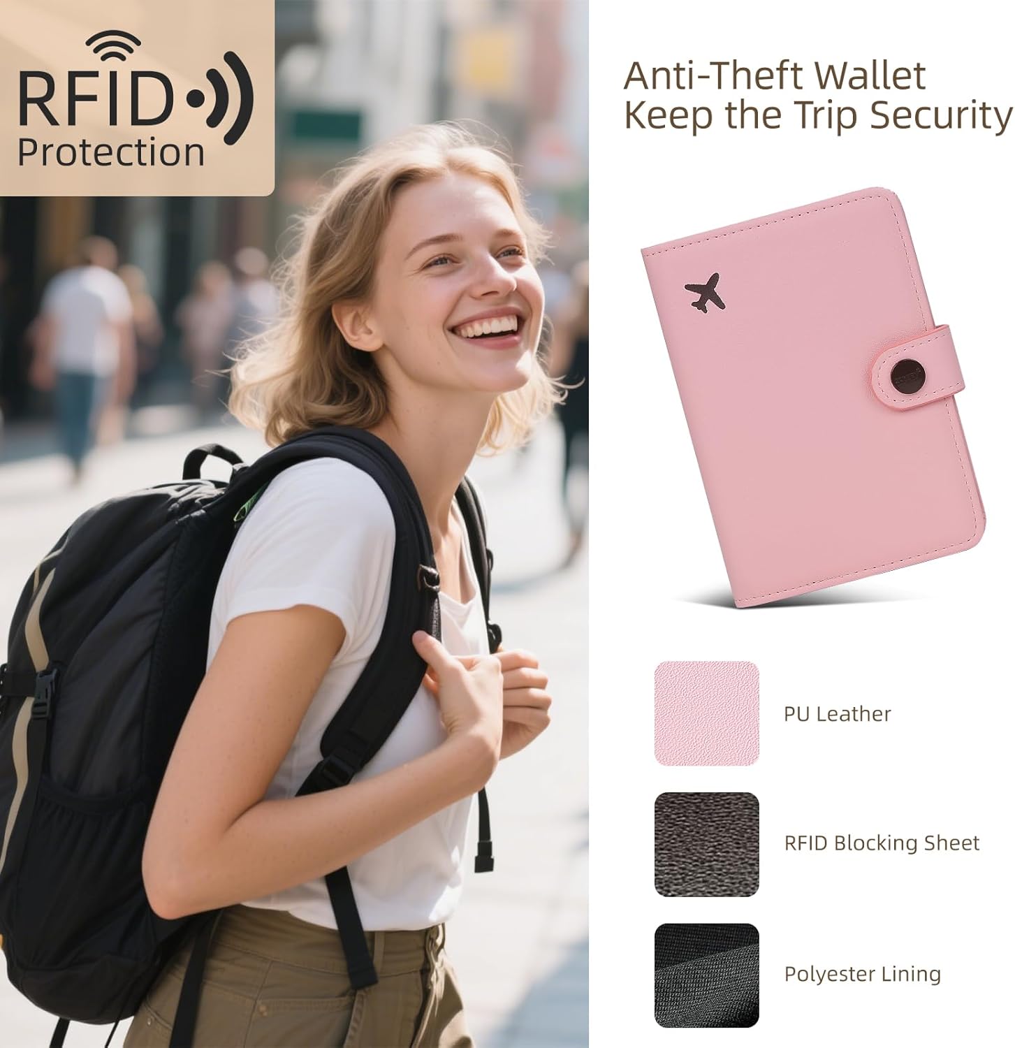 Pink RFID Passport Holder Travel Wallet for Women with Card Slots