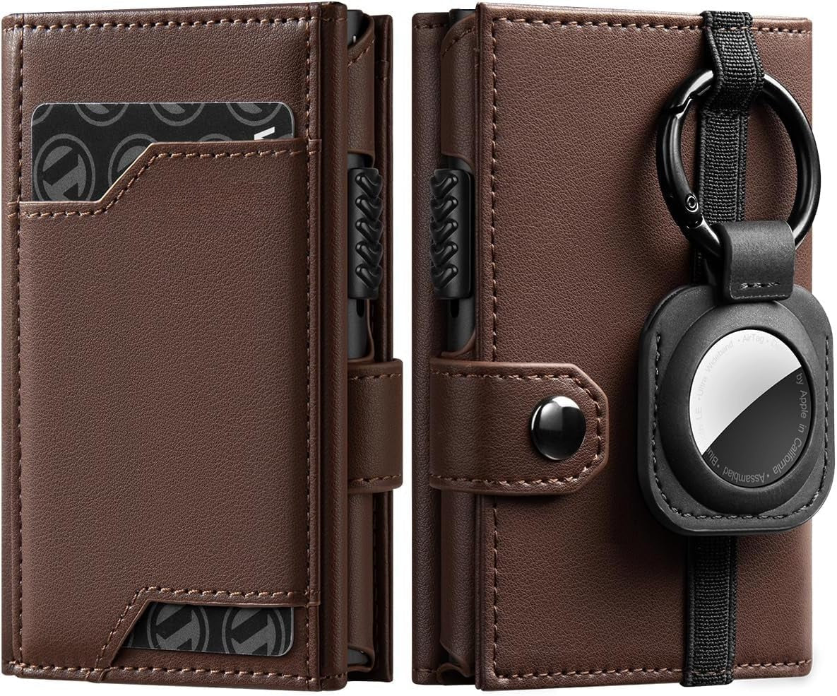 Pop-up Leather Wallet with AirTag Holder and RFID Blocking