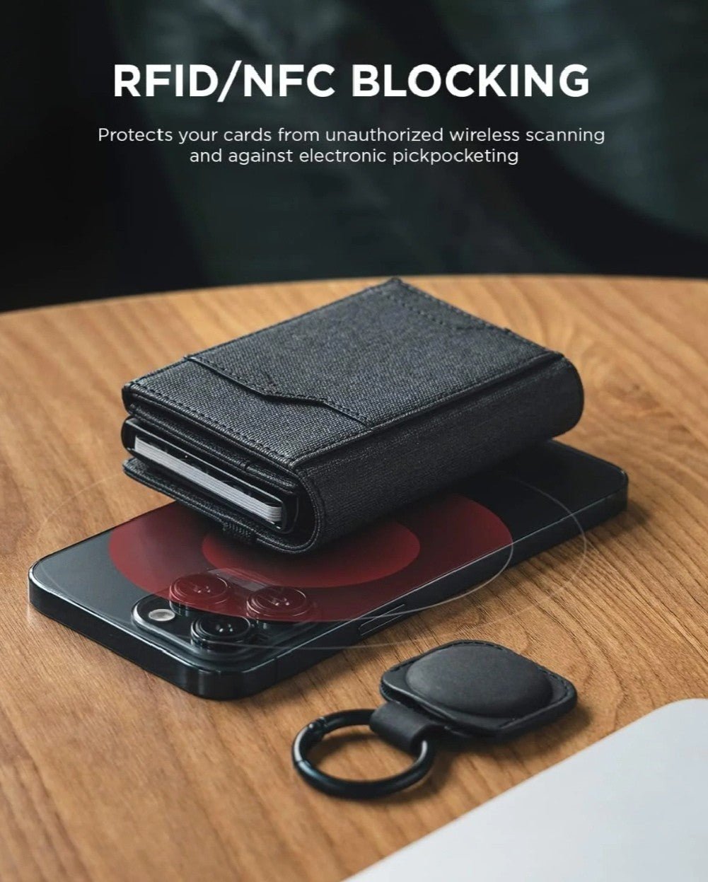 Pop-up Leather Wallet with AirTag Holder and RFID Blocking