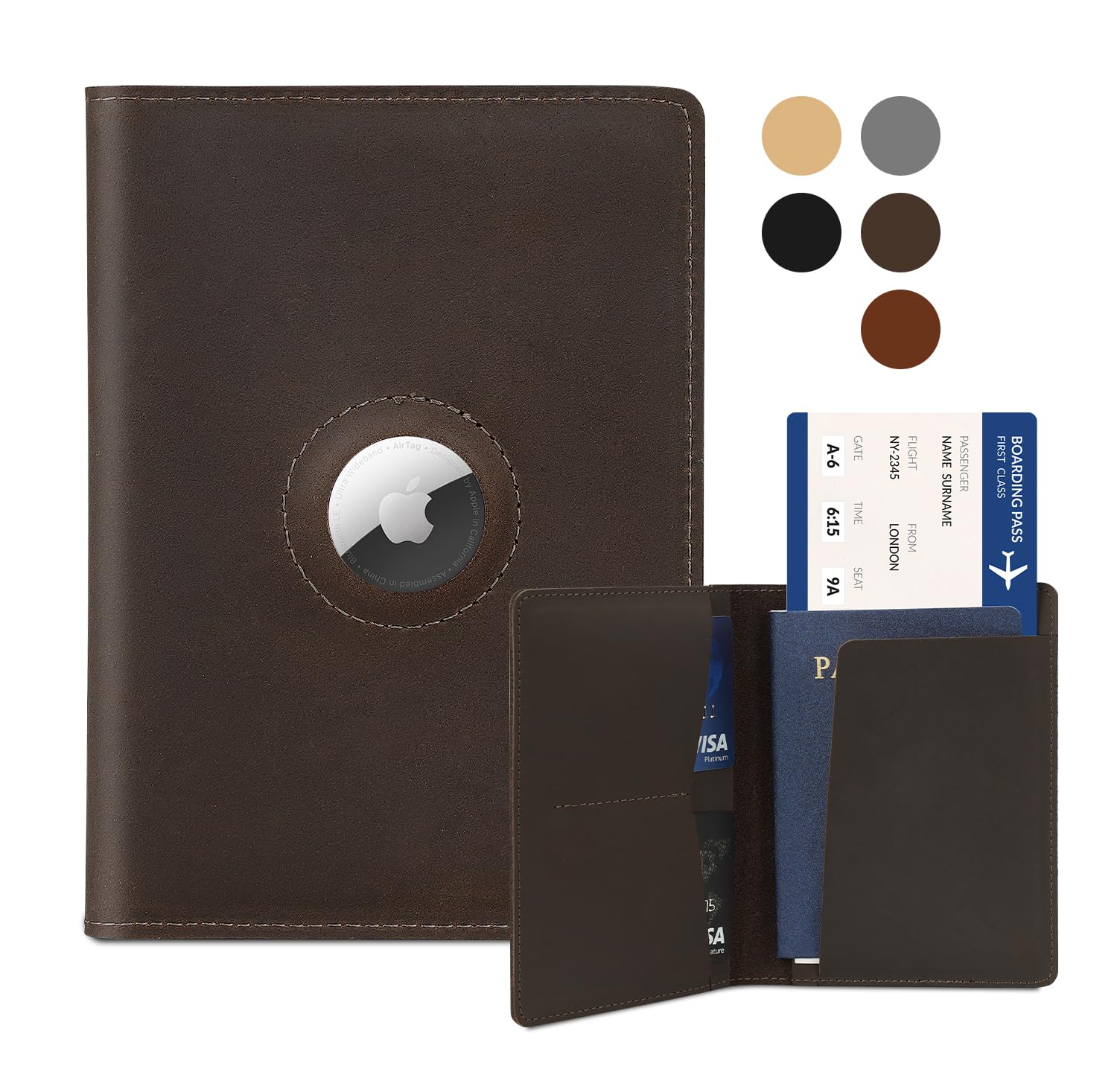 Real Leather AirTag Passport Holder – Handmade Travel Wallet for Men & Women - Abbycart