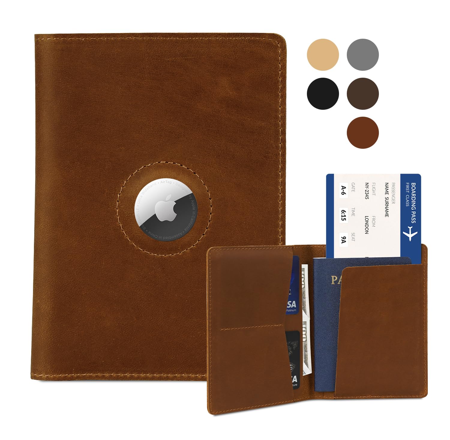 Real Leather AirTag Passport Holder – Handmade Travel Wallet for Men & Women - Abbycart