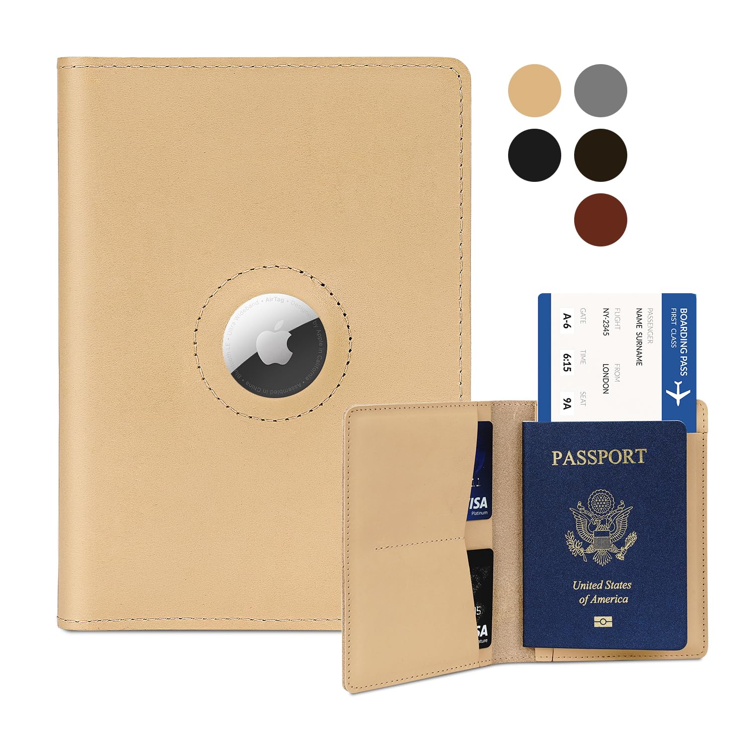 Real Leather AirTag Passport Holder – Handmade Travel Wallet for Men & Women - Abbycart