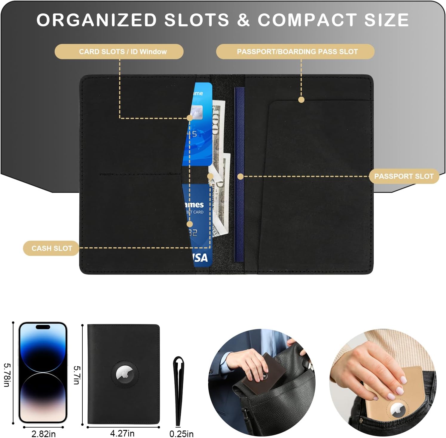 Real Leather AirTag Passport Holder – Handmade Travel Wallet for Men & Women - Abbycart